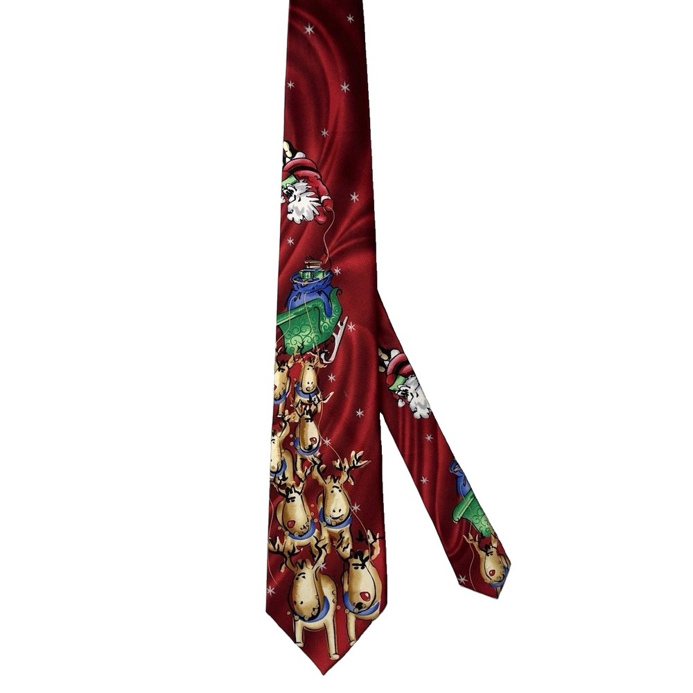 NEW Jerry J. Garcia Christmas Silk Blend Tie Santa Reindeer Red Collection Sixty